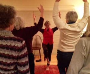 the author in her yoga class balancing on one leg